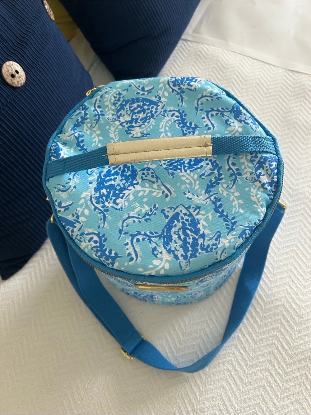 New Lilly beach Cooler Bag Light Blue & Navy Floral Beach Boat